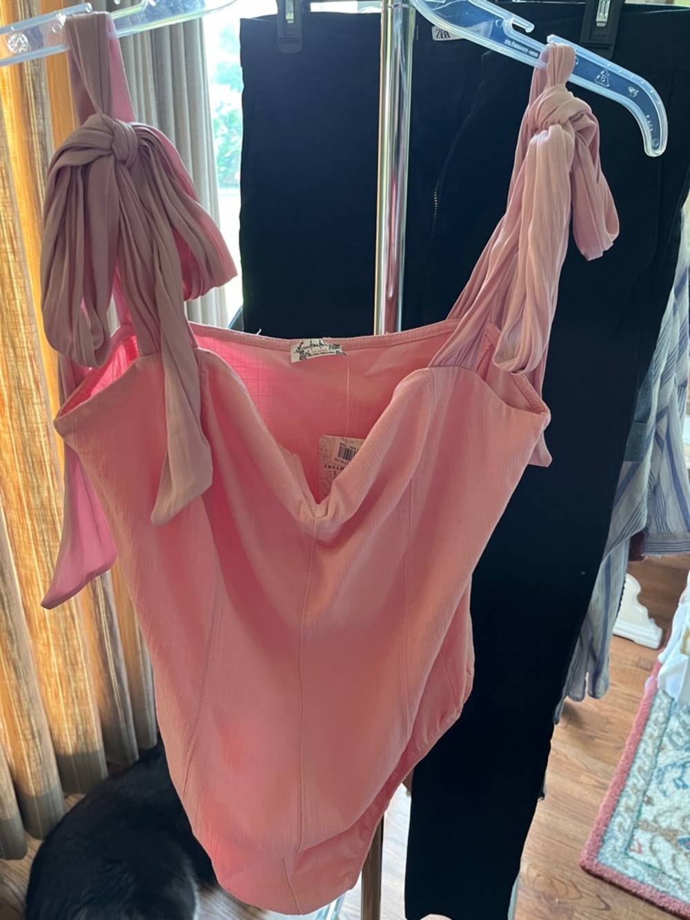 Free People Pink Tie-Shoulder body suit